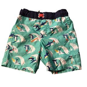 Cat And Jack Boys Size 4T Teal/Navy Blue Shark Swim Trucks with Liner